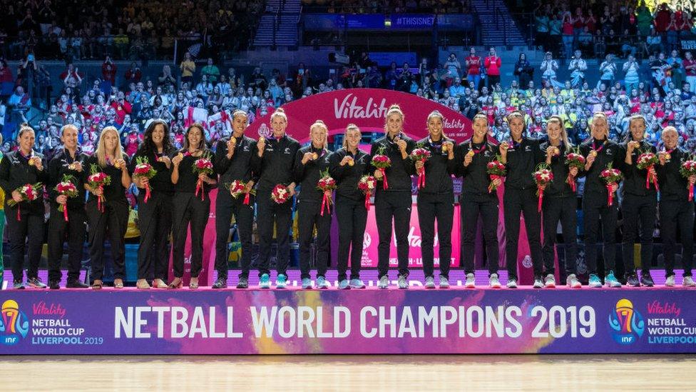 New Zealand netball team after the netball world cup win in 2019