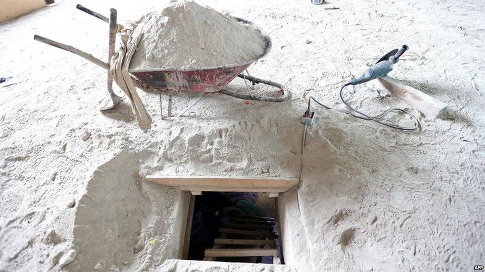 Handout picture released by the Attorney General of Mexico showing the end of the tunnel through which Joaquin "El Chapo" Guzman escaped from the Altiplano prison on 12 July , 2015.