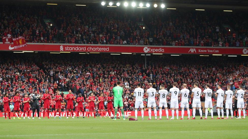 General view as Liverpool and Burnley players pay tribute to Andrew Devine, the 97th victim of Hillsborough before the match