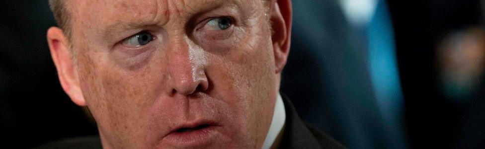 Outgoing White House Press Secretary Sean Spicer looks on during a Medal of Honor ceremony at the White House in Washington, DC, on July 31, 2017.