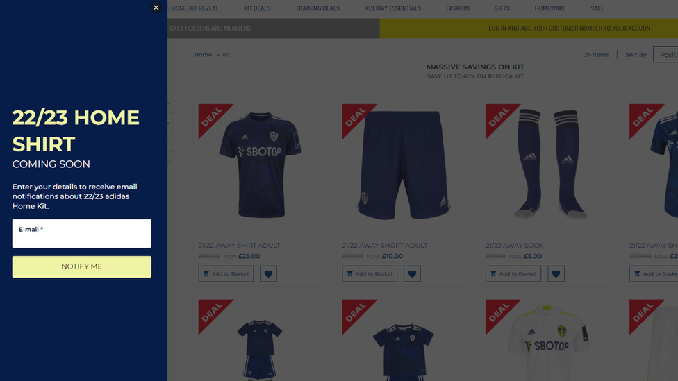 Screengrab of Leeds United website