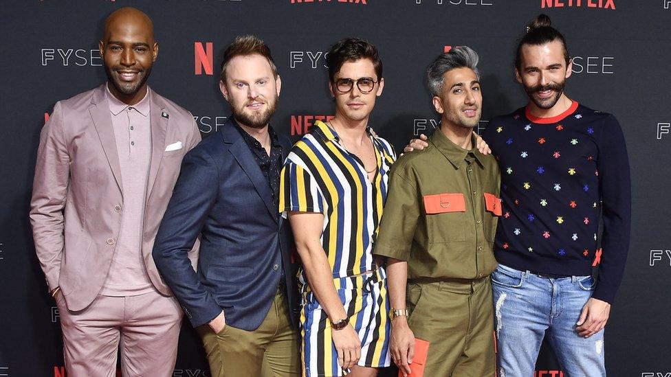 The five cast members of Queer Eye pose on LA red carpet