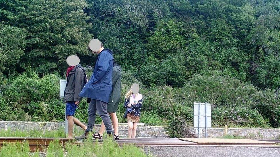 People walking on a track