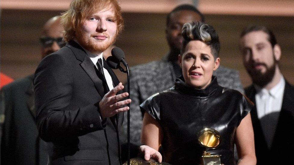 Amy Wadge and Ed Sheeran at the Grammys