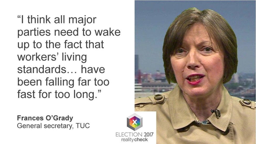 Frances O'Grady saying: "I think all major parties need to wake up to the fact that workers' living standards… have been falling far too fast for too long."