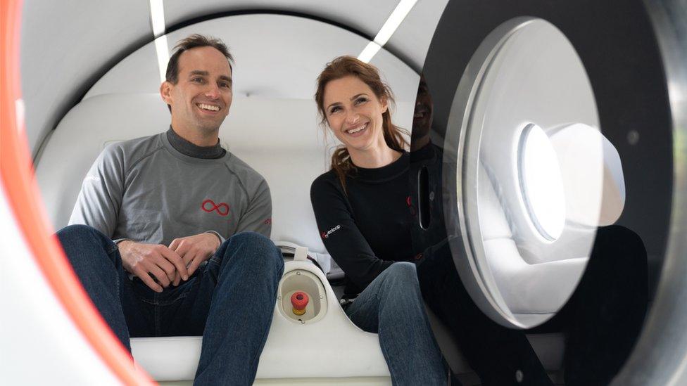 Sara Luchian and Josh Giegel inside their pod