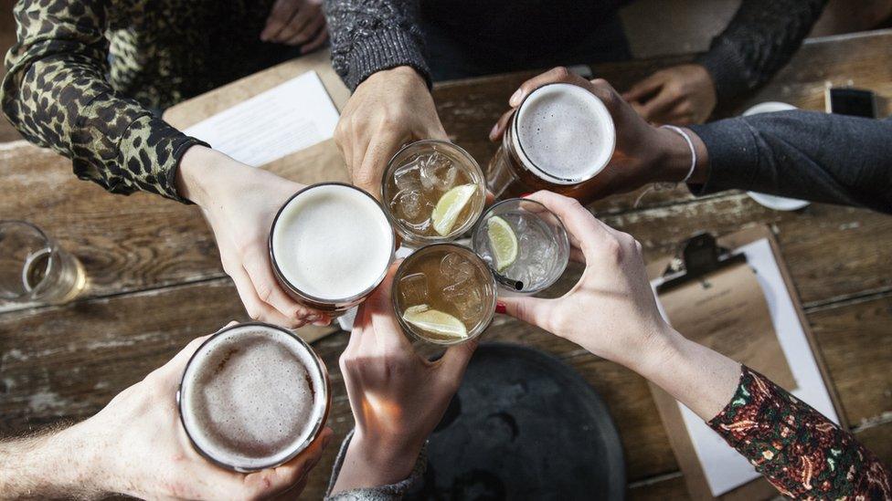 Stock image of six drinks