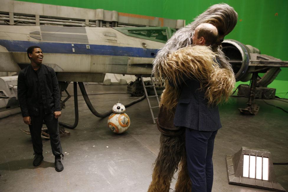 The Duke of Cambridge with John Boyega, 'BB-8' and 'Chewbacca'