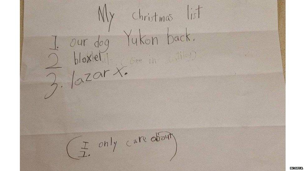 A note to Santa from Josh Hayes