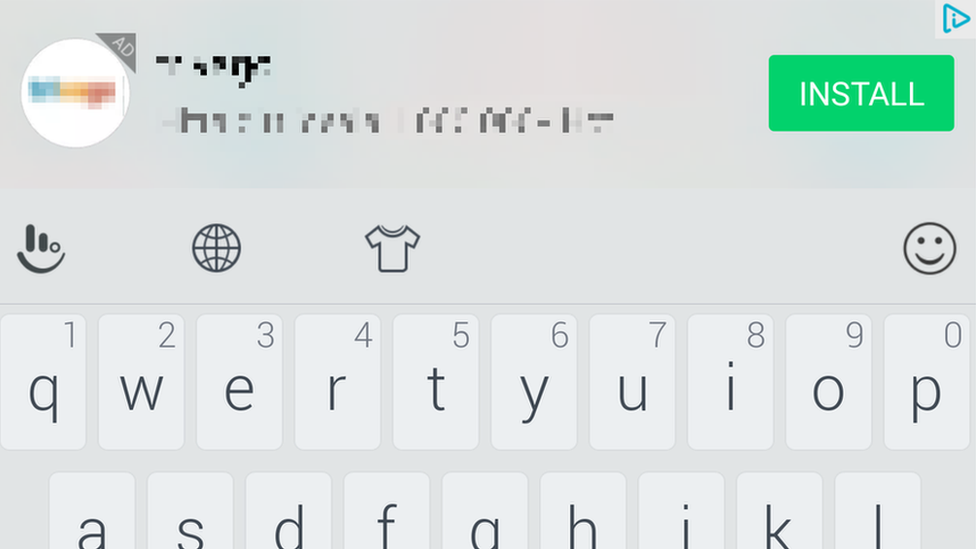 Advertisement above smartphone keyboard