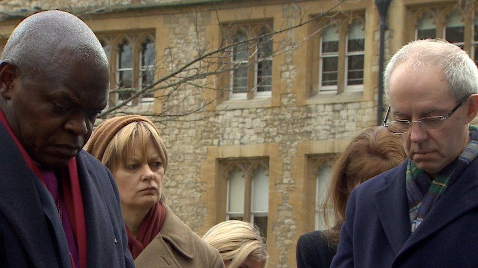 Archbishop of York John Sentamu, sociologist Prof Linda Woodhead and Archbishop of Canterbury Justin Welby