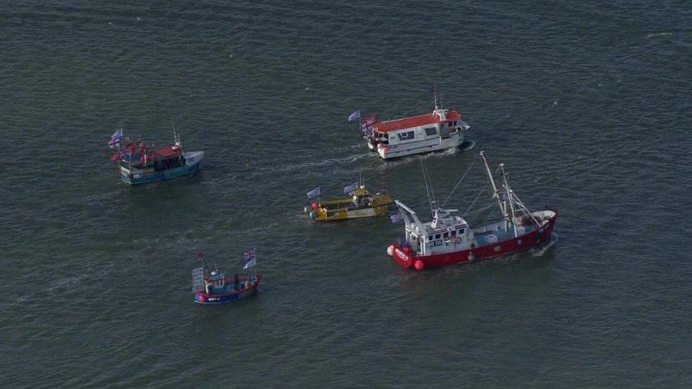 Five boats in the Fishing for Leave flotilla