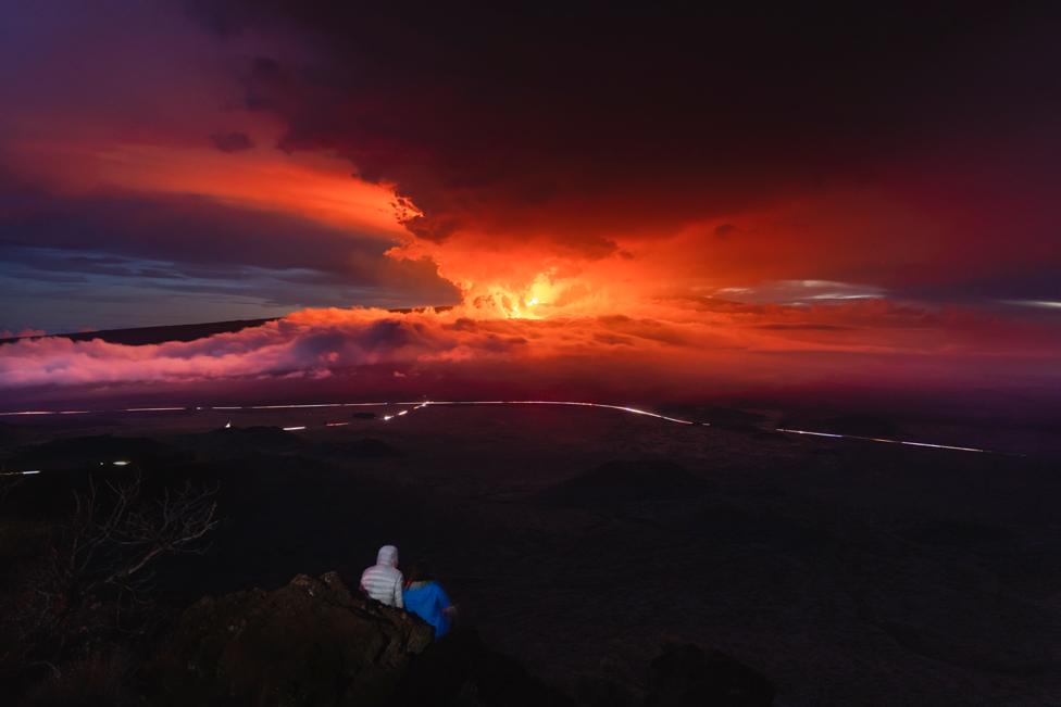 Mauna Loa volcano erupts on November 28, 2022 on the Island of Hawaii.