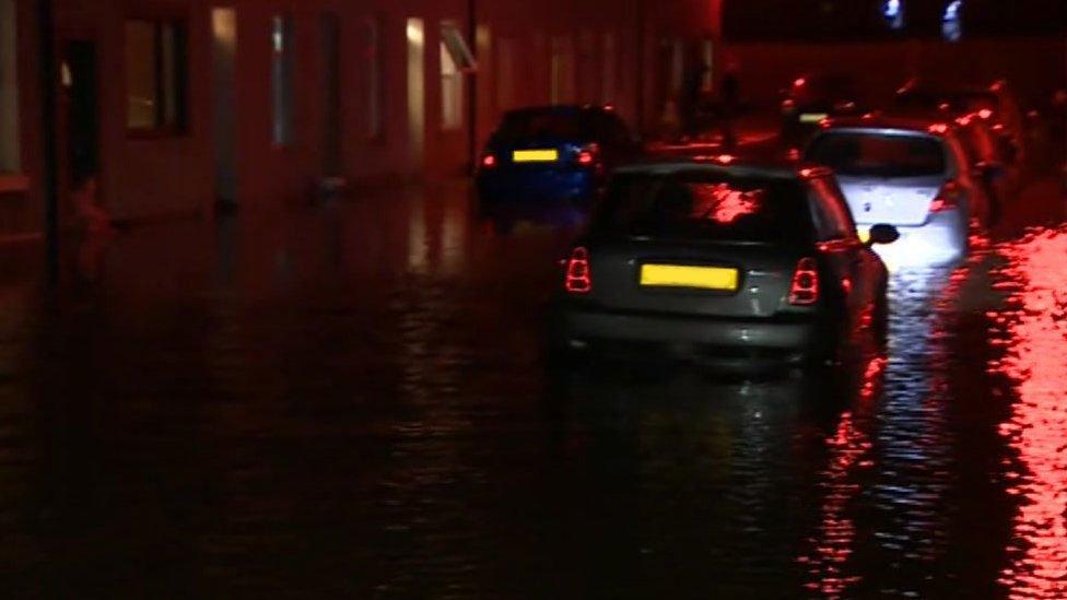 Flooded street in Maryport