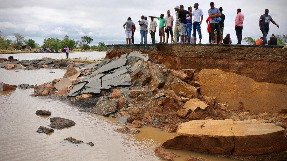 Washed-away section of road near Beira