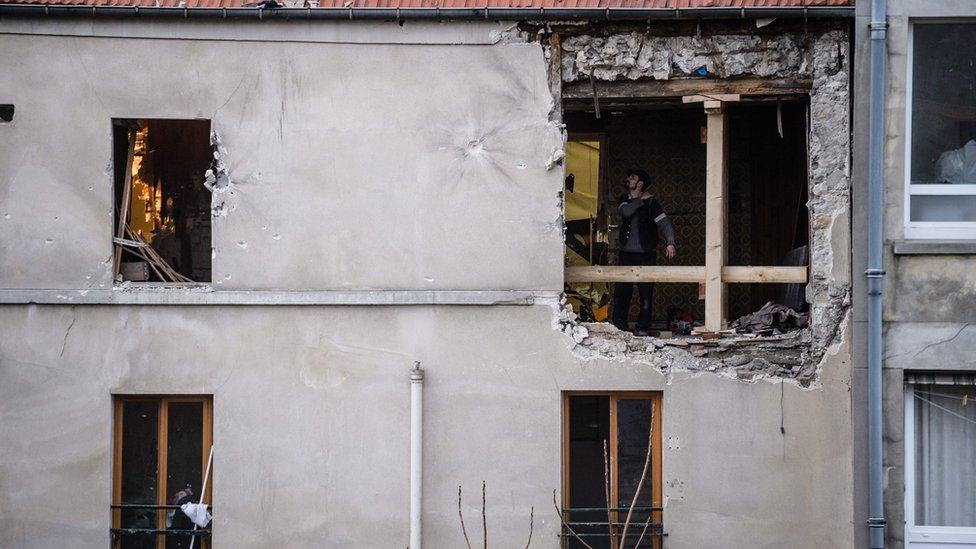 The backyard of the 8 rue du Corbillon building after the police raid in Saint Denis