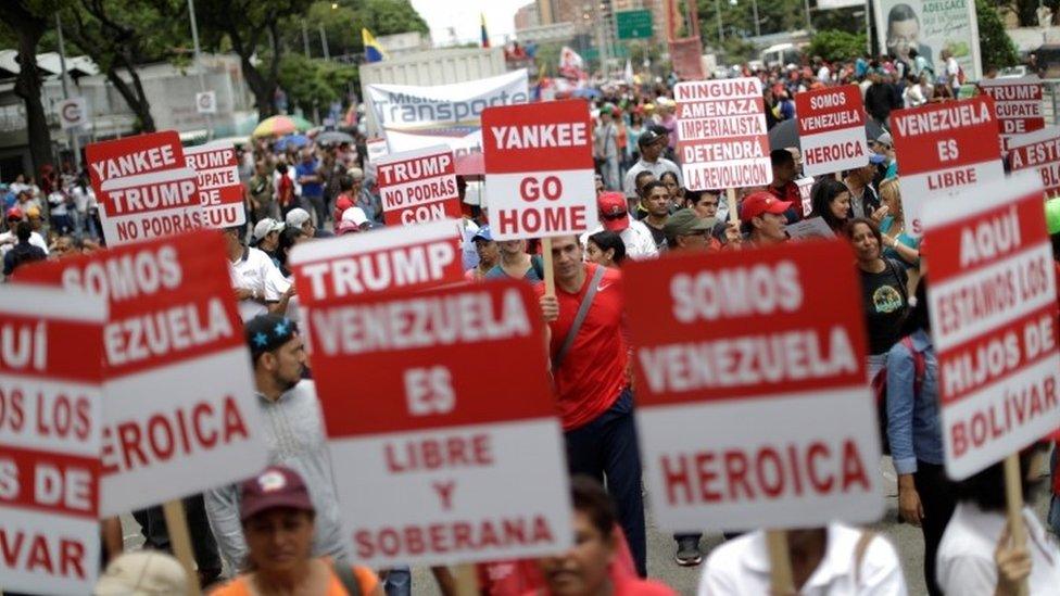 Pro-government supporters attend a rally against US President Donald Trump in Caracas, Venezuela August 14, 2017.