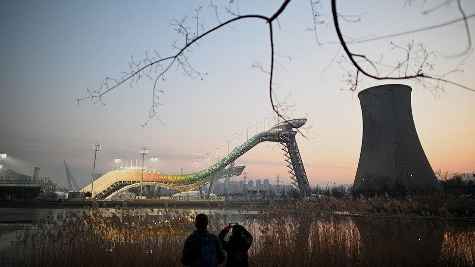 View of Shougang Big Air venue, which will host the big air freestyle skiing and snowboarding competitions at the Beijing 2022 Winter Olympics