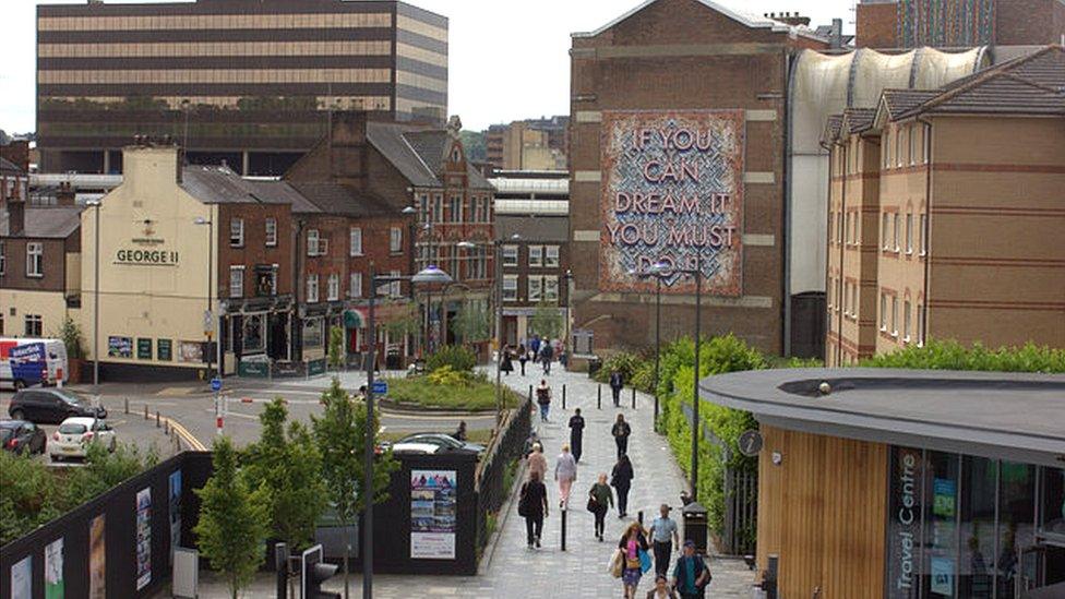 Luton town centre from the railway station exit