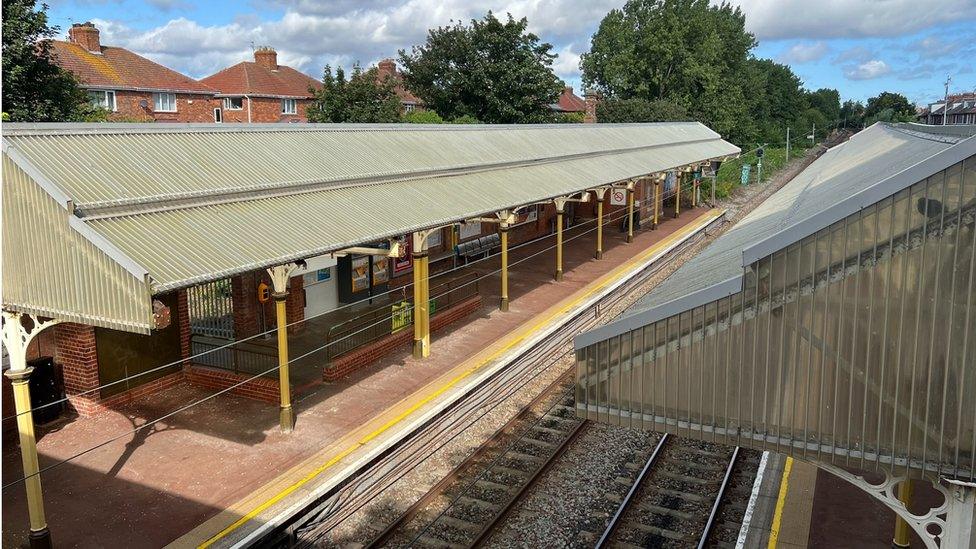 The station canopy at Cullercoats Metro station