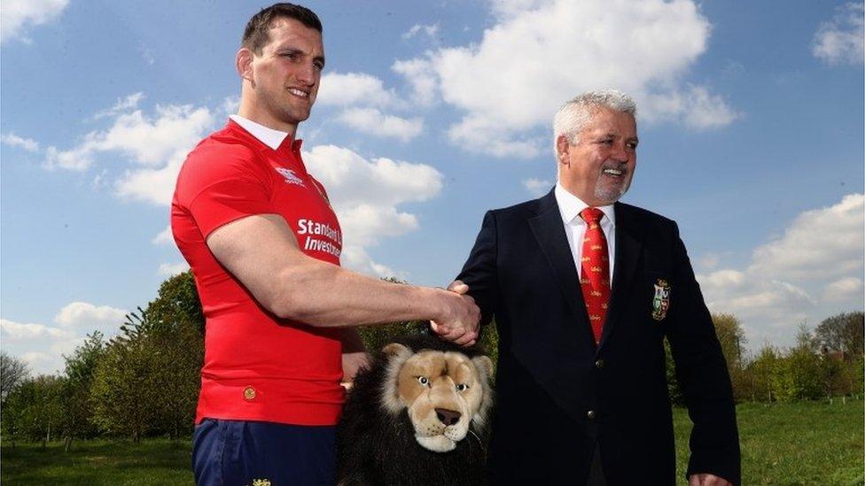 Sam Warburton (Captain) (R) poses for the cameras with head coach Warren Gatland