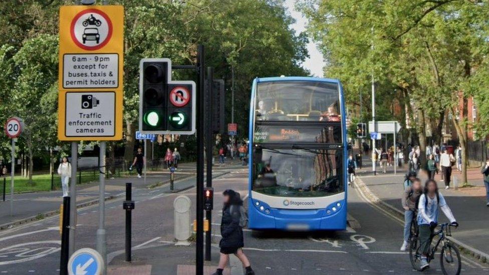 Bus lane on Oxford Road in Manchester