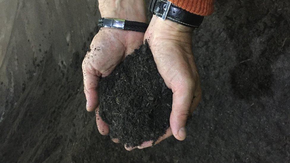 Hands holding compost