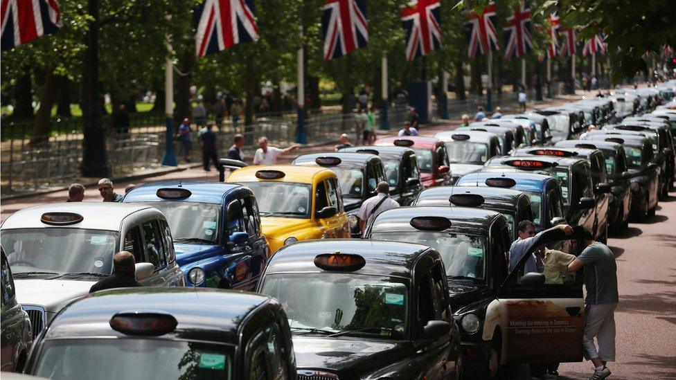 Black cab drivers protesting against Uber in London