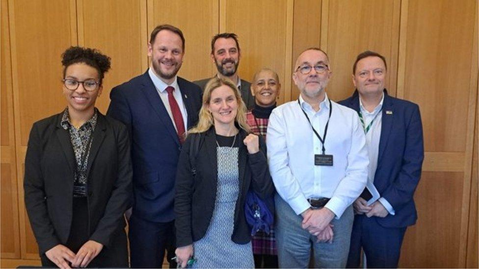 From left to right: Sunny Williams, Policy Assistant - Vision Zero, Simon Lightwood MP, Kim Leadbeater MP, Neil Hudson Policy Manager -Vision Zero, Alison Lowe, deputy Mayor for Policing and Crime, Dr Ian Greenwood and Jason McCartney MP