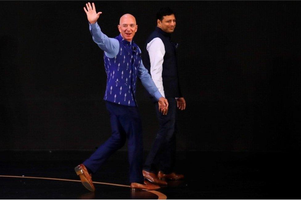 Jeff Bezos, founder of Amazon, attends a company event in New Delhi, India, January 15, 2020