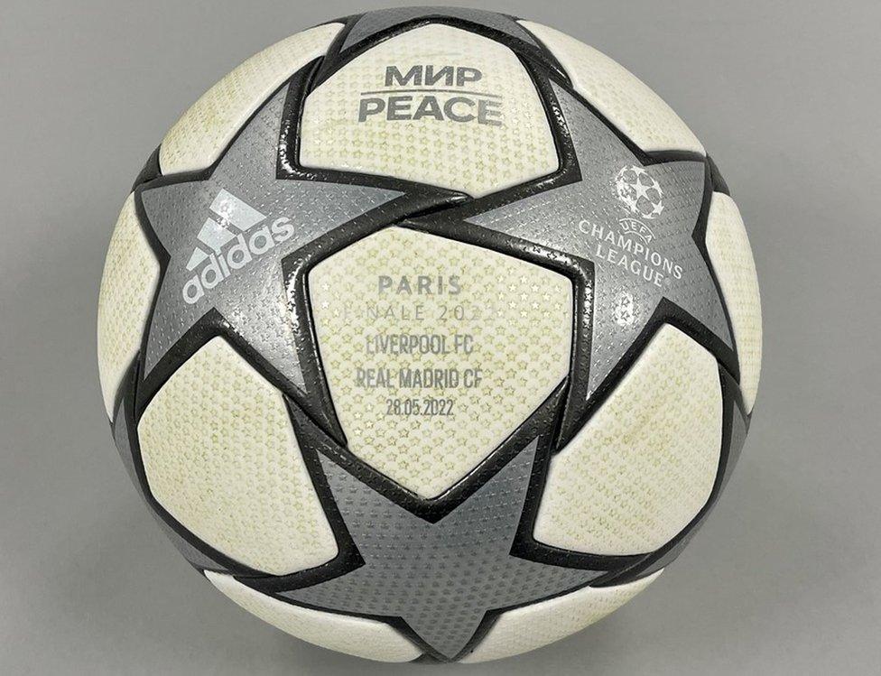 The match ball used to kick-off the 2022 Champions League final