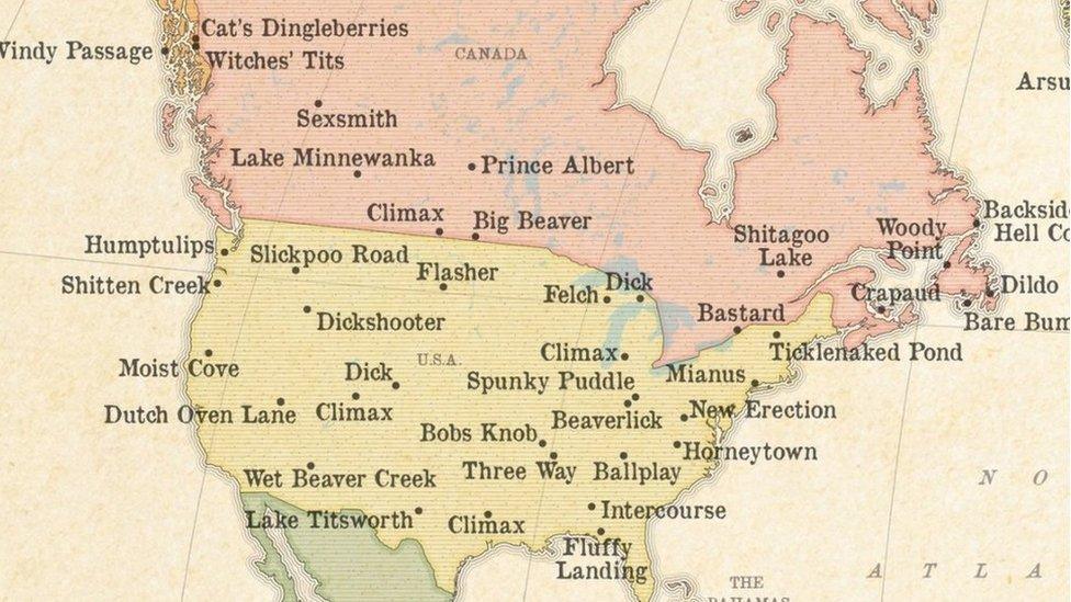 This is a photo of the rudest place names in North America