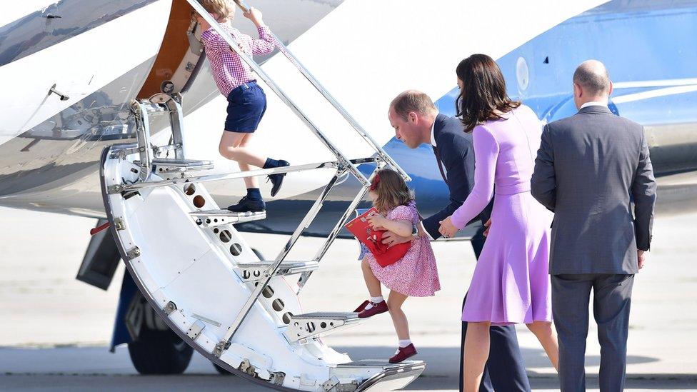 The Cambridges board a plane in Germany