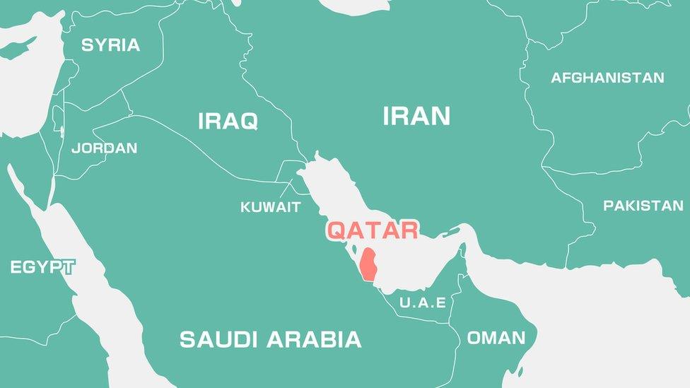 Map showing location of Qatar.