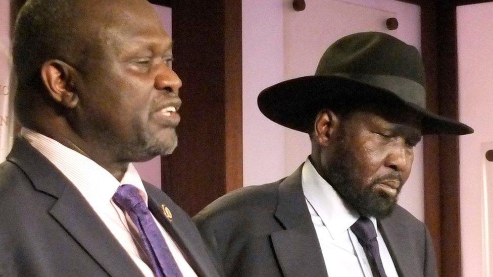 Riek Machar and Salva Kiir, on 8 July