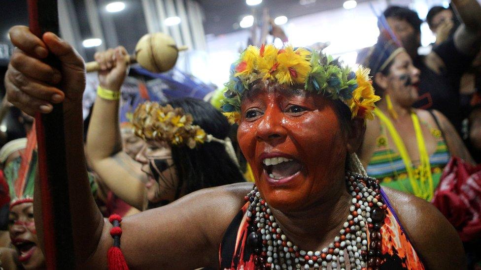 Indigenous women occupy the headquarters of the indigenous health department, during an indigenous women forum to demand respect for their rights