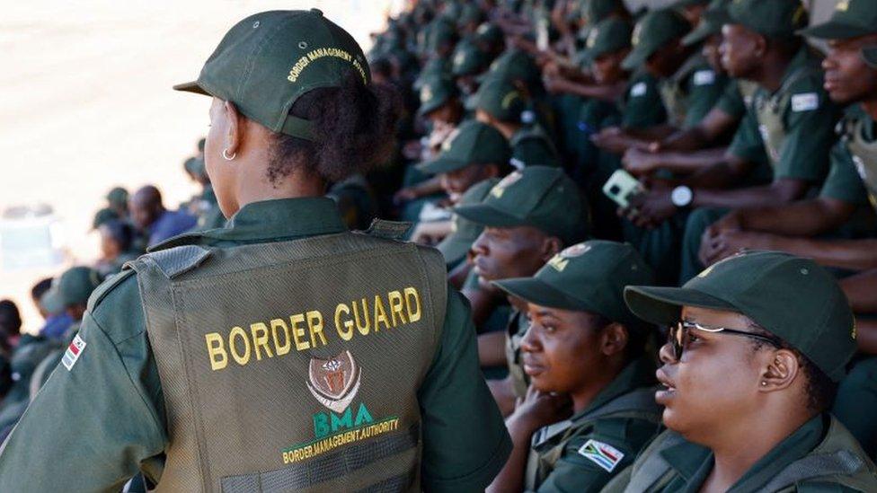 South African Border Management Authority officers gather in Musina, 5 October 2023