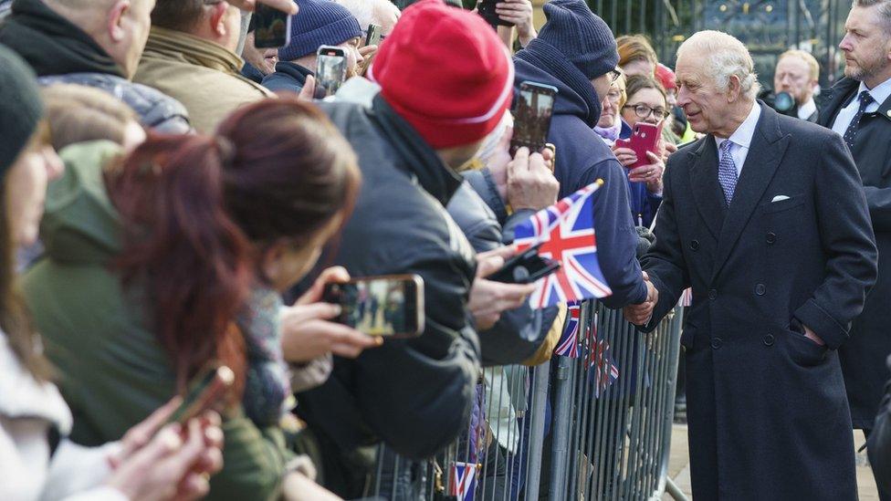 King Charles III meets members of the public as he arrives to attend a celebration at St Giles' Church to mark Wrexham becoming a City. Picture date: Friday December 9, 2022. PA Photo. See PA story ROYAL King. Photo credit should read: Dominic Lipinski/PA Wire