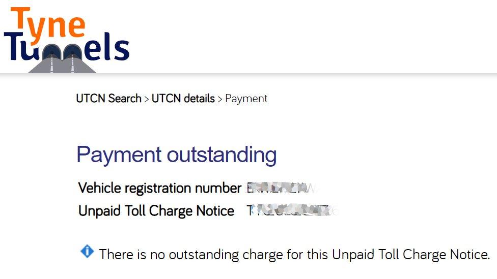 Screengrab of TT2 website showing no payment required for UTPN