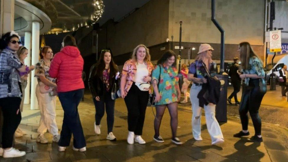 Women on a night out in Huddersfield town centre