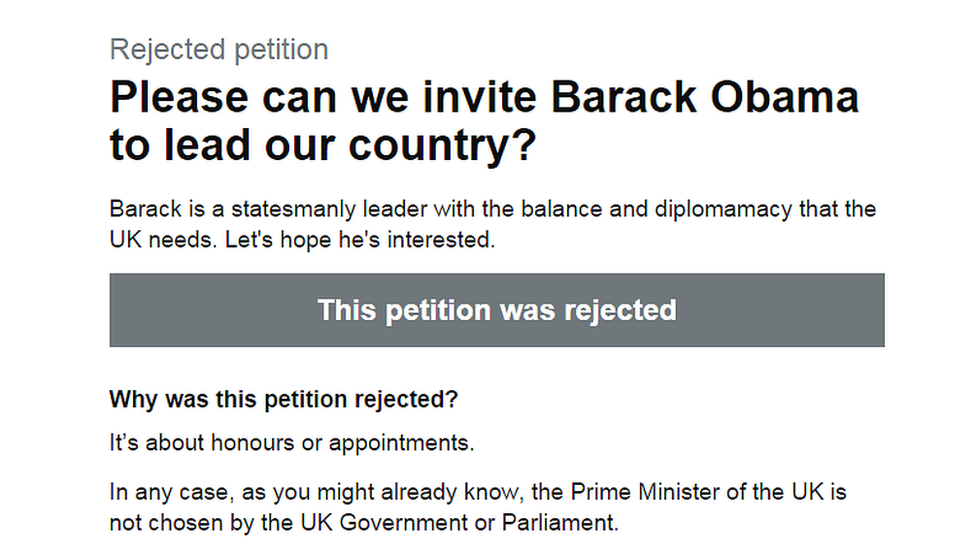 A petition asking for Barack Obama to be made the prime minister of the UK