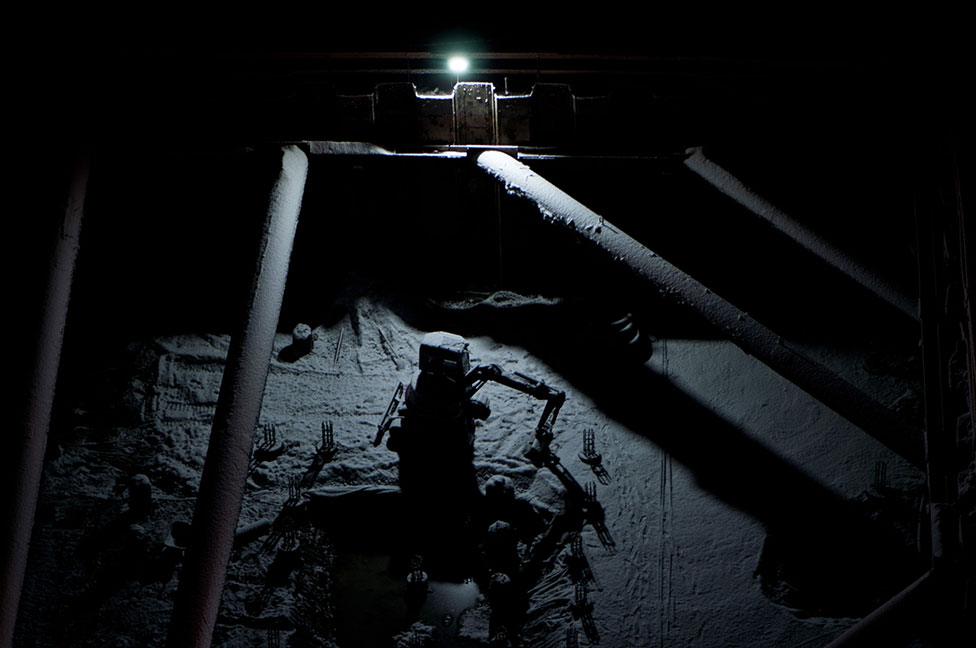 A construction site in St Petersburg, Russia, at night