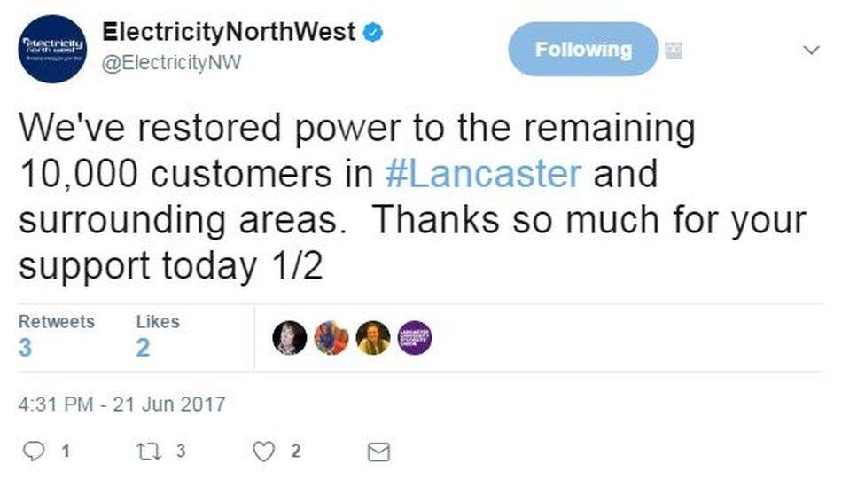 Electricity North West tweet