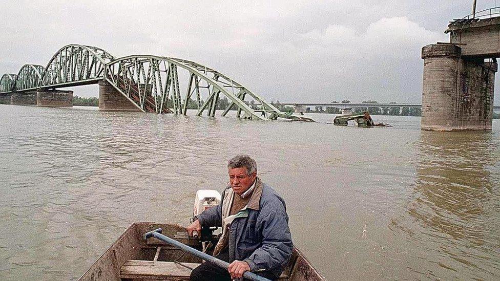 A view of a bombed bridge in Belgrade in April 1999