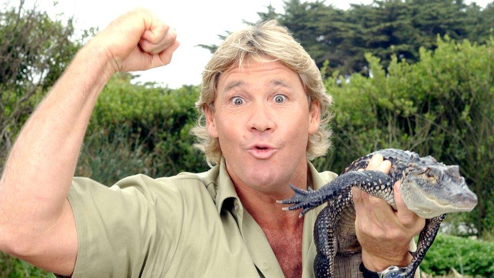 The Crocodile Hunter', Steve Irwin, poses with a three foot long alligator at the San Francisco Zoo on June 26, 2002