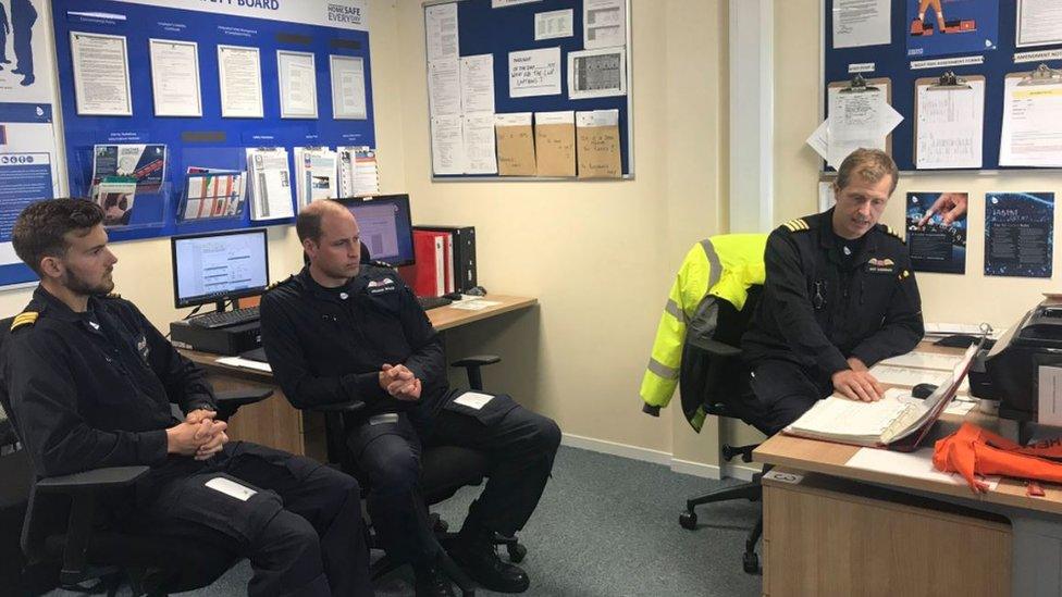 Prince William and pilot receiving his last briefing