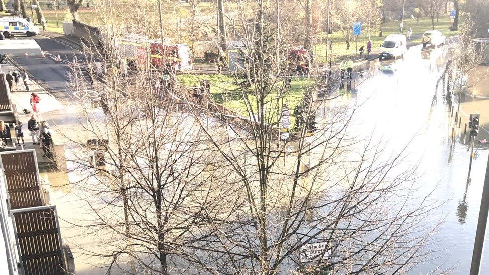 Flooded streets in Stoke Newington