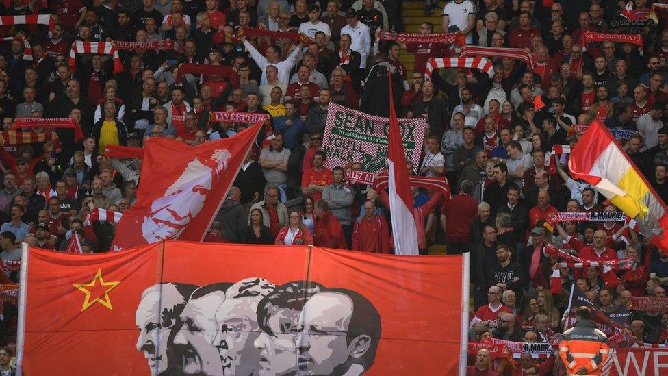 Liverpool fans inside a stadium