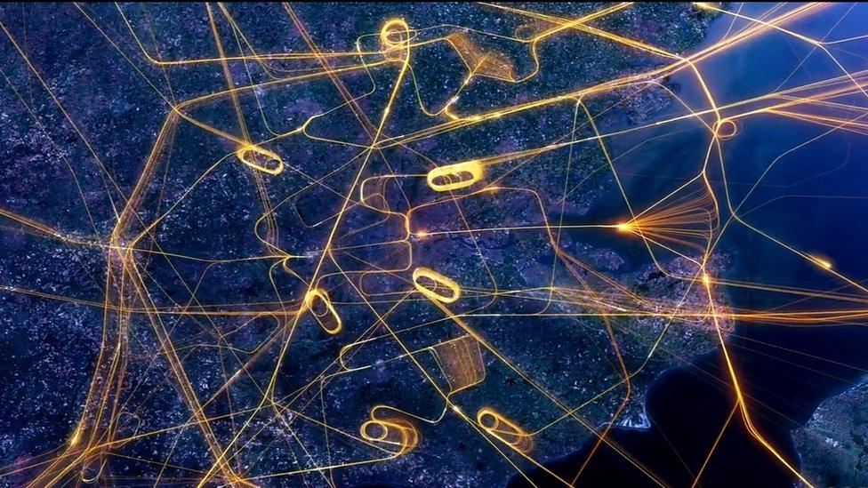 Graphic of air traffic routes over South East England