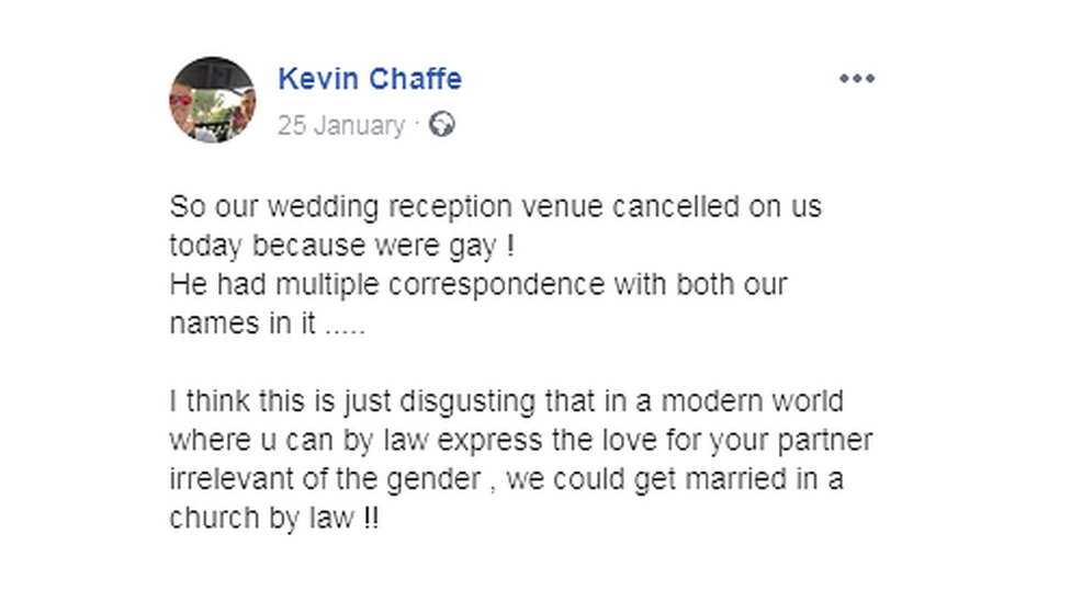 Facebook post from Kevin Chaffe about their problems with Priors Court Tithe Barn in Brockworth